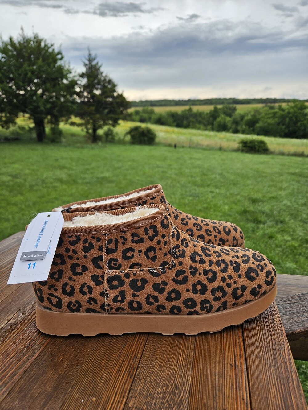 Time and Tru Women’s Micro Genuine Suede Boots Size 11 Leopard Print Ankle NWT